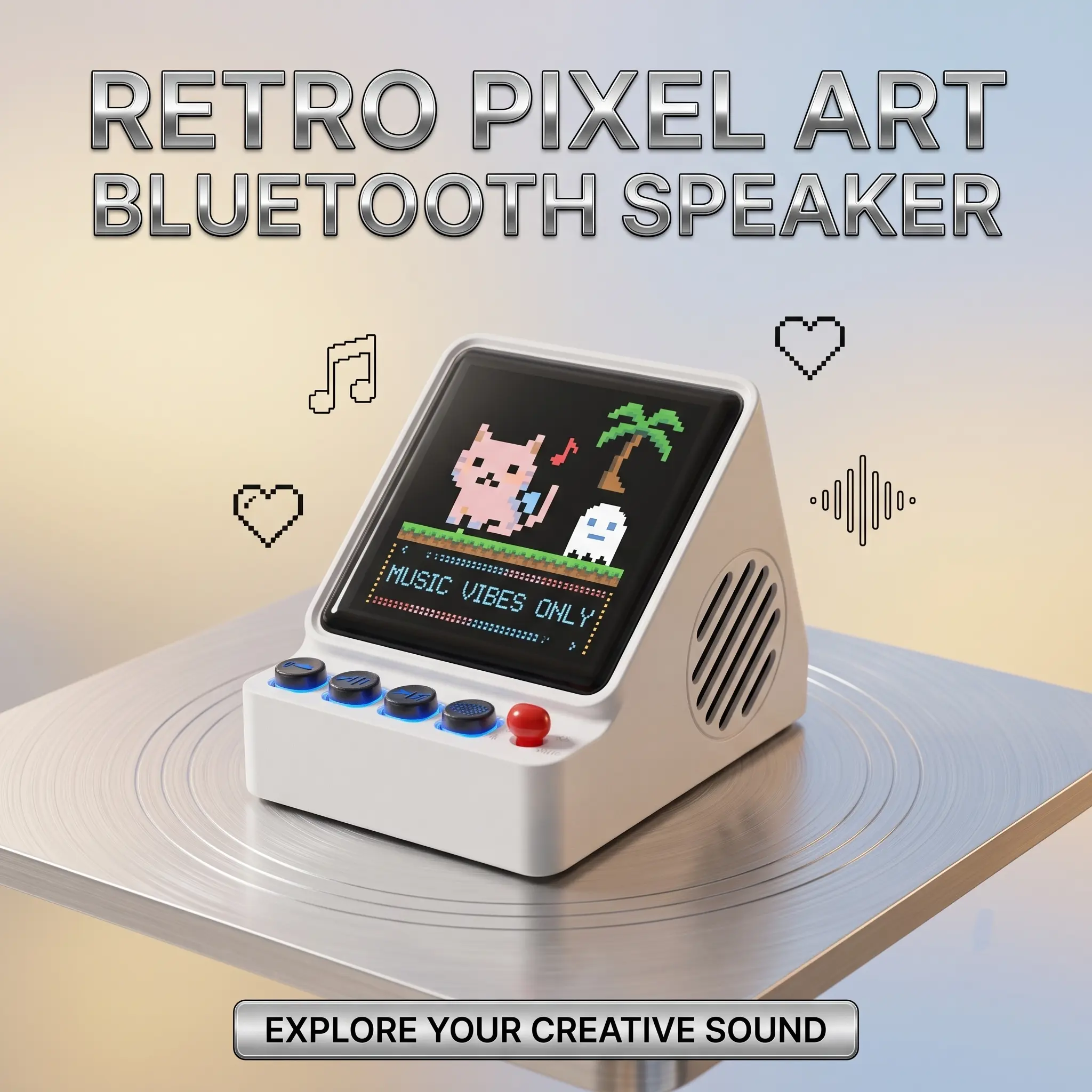 Retro Pixel Art Bluetooth Speaker with Programmable Screen | Smart APP Control DIY Display | Vintage Arcade Desktop Decor Cyberpunk Gaming Setup | Creative Holiday Birthday Gift for Men Women Kids