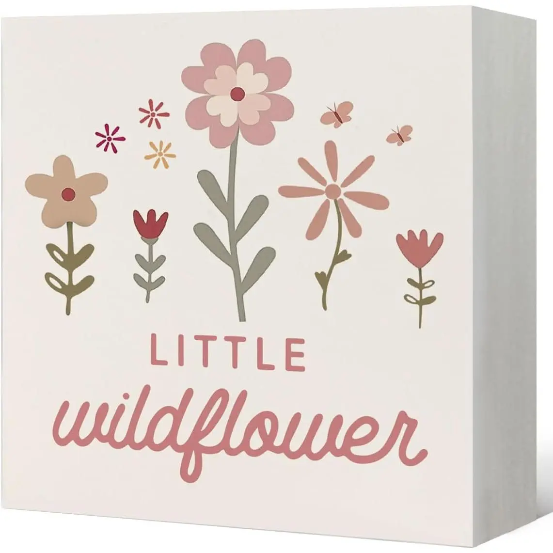 5x5 Inch Wooden Wildflower Bunny Box Sign - Home Decor Plaque for Girls' Nursery & Bedroom, Desk, Shelf, Wall, Ideal Gift for Kids, Bunny(5X5)