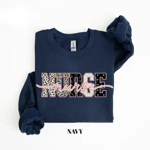 Gildan Coquette Nurse Sweatshirt, Pink Leopard Script Sweater, Cute Nurse Sweatshirt, Trendy Healthcare Pullover, Nurse Appreciation Gift.