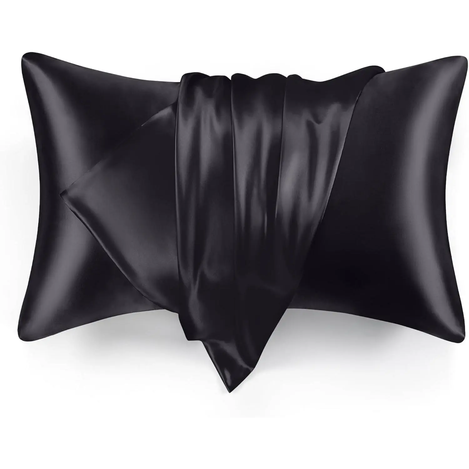 Satin Pillowcase for Hair and Skin, Similar to Silk Pillow Cases for Women, Pillow Case Queen Size Set of 2, Satin Cooling Pillow Cover with Envelope Closure, 20x30 Inches, Black,summervibes
