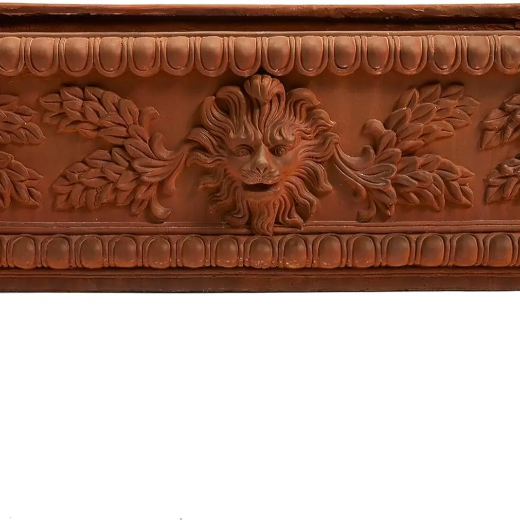 DAVYLINE Vintage Lion Head Concrete Rectangular Planter - 42.5" L. x 19" W. x 14.5" H. Rust Color