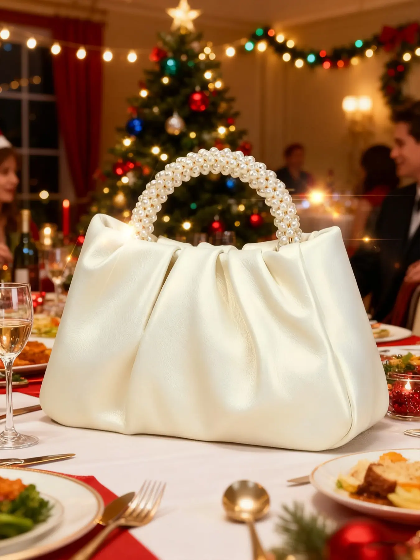 Women's Elegant Pearl Decorated Handbag, Fashionable Solid Color Satchel for Party, Trendy All-match & Exquisite Crossbody Bag for Birthday Gift