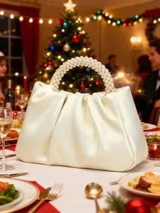 Women's Elegant Pearl Decorated Handbag, Fashionable Solid Color Satchel for Party, Trendy All-match & Exquisite Crossbody Bag for Birthday Gift