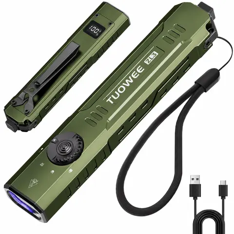 Rechargeable Minimalist EDC High Lumen LED Flashlight - 1000 Lumens, 20W Tactical UV Light, Dual Switches, Digital Display, Waterproof Compact Pocket Battery-Powered for Camping, Hiking