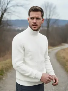 Men's solid-color high-neck knitted sweater, autumn and winter warm knitted sweater, simple, fashionable and versatile inner layer base layer, 6 colors to choose from, suitable for daily casual wear and shopping, essential for men's wardrobes