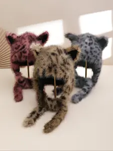 The new autumn and winter plush cute leopard print long ear warm ear-protecting hat and long braided Lei Feng hat Adjustable Stylish Leopard Vintage Hat are suitable for outdoor matching