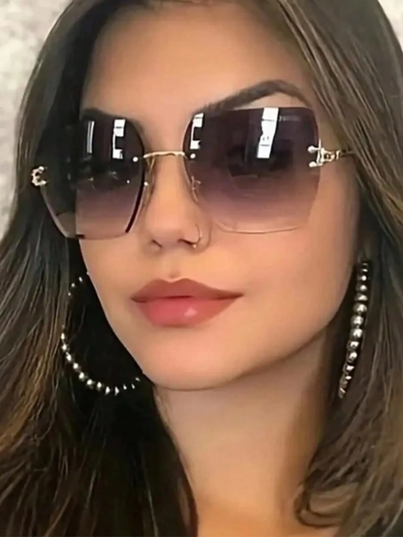 New Classic Retro Metal Irregular Square Cut Edge Frameless Fashion Glasses, Unisex Street Style Party Eyewear, Trendy Beach Decorative Shades, Vintage Rimless Sunglasses, Stylish Sunglasses, Streetwear Sunglasses
