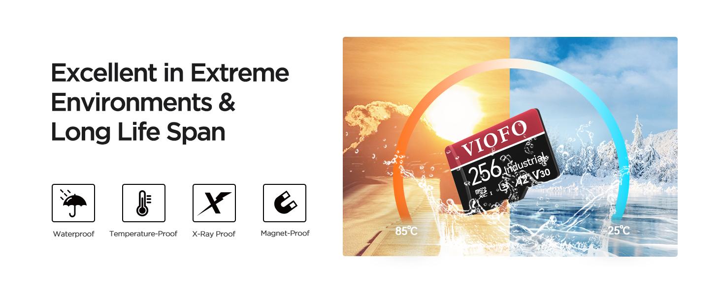 VIOFO 256GB Industrial Grade microSD Card, U3 A2 V30 High Speed Memory Card with Adapter, Support Ultra HD 4K Video Recording