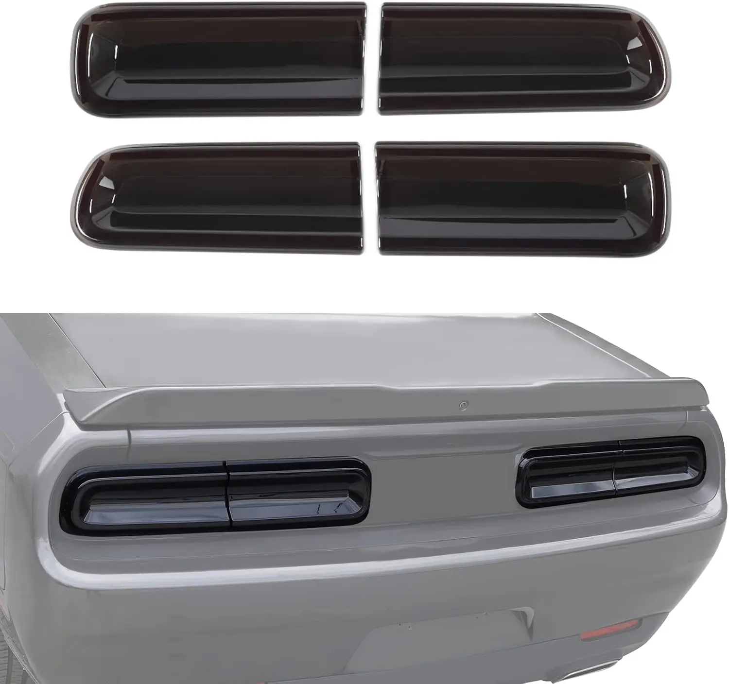for Challenger Smoked Tail Light Covers Rear Light Guards Exterior Accessories for Dodge Challenger 2015-2024 Taillight Covers Rear Guard Trim Kit Exterior Frame (Smoke Black 4Pcs)
