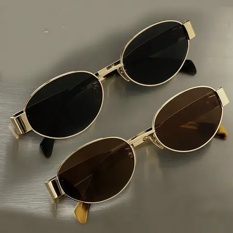 EUNOIALENS Women's Retro Oval Sunglasses 2 Pack, Alloy & Curved Metal Frame, UV Protection Polycarbonate Lenses, Oval Face Fit, Gold & Silver Shades, Sunglasses for Women, Accessories Adults, Gifts for Mom, Daily Elegance, Eye Fashion (Daily Wear, Beach)