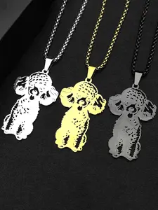 Teddy Poodle Dog Chain Women Men Stainless Steel Silver Color Lovely Puppy Animal Doggy Hip Hop Clavicle Pendant Decor
