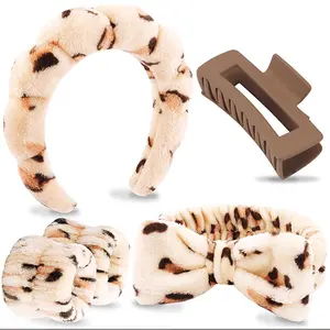 5PCS Spa Headbands for Women Girls Wristband Hair Clip Bow Tie Headband Set for Washing Face Clouds Soft Bubble Hairband for Makeup and Skin Care Hair Accessories