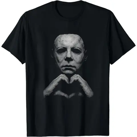 Unisex Polycotton Round Neck Michael Myers Retro Graphic Short Sleeve Sports Top - Men's Shirts Graphic Tee, Casual Halloween Apparel, Lightweight Digital Print Streetwear, Horror Slasher Gift, Machine Washable