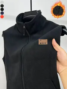 Men's Comfortable Full Zip Sherpa Vest, Thick Fleece Lining, Multiple Pockets, High Neck, Fall & Winter Jacket, Casual Style