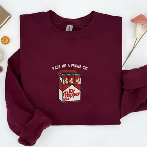 Embroidered Red Soda/Diet Soda Cig Pack Sweatshirt, Soda Patch Shirt, Fridge Cigs Parody Embroidered Shirt, Cute Meme Gift For Him Her,  Womenswear