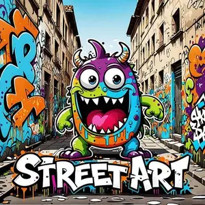 Street Art Coloring Book, Vibrant and Unique Style, Includes Monsters, Graffiti, City Buildings, Rough Lines, High Energy