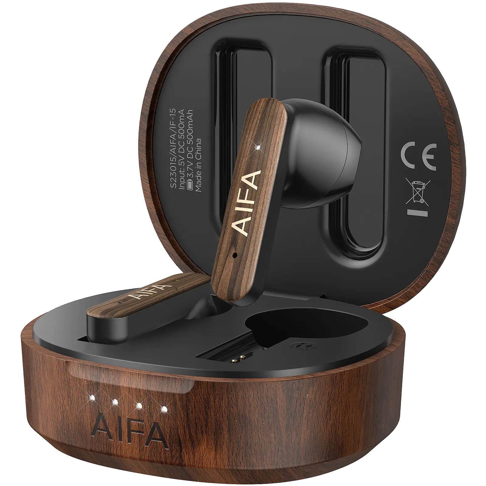 AIFA Premium Wooden Wireless Earbuds, BT 5.3 Headphones Bass Stereo, 35 Hrs Playtime Ear Buds with Noise Cancel Mic for Calls; Wood Electronic Headset