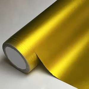 Premium Matte Satin Metallic Gold Vinyl Wrap Film Car Sticker Decal With Air Release Self Adhesive