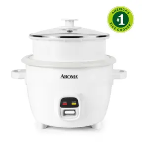 Aroma 20-Cup Rice Cooker & Food Steamer with Bonded Granite Nonstick Ceramic Pop-Up Steam Tray - White