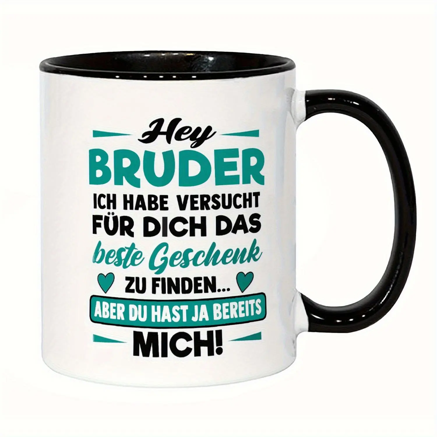 Funny German "Hey Bruh" Sibling Gift Ceramic Mug  Microwave Safe Coffee Cup with Humorous German Quote, White& Black Design for Brother Sister Birthday, Anniversary, Best Brother Sister Present, Microwave Safe Mug | Funny Quote Mug