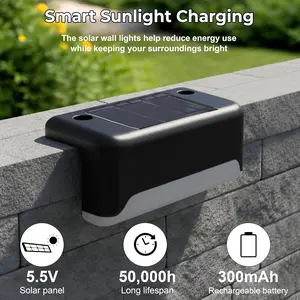 4pc Solar Garden Lights, Step Atmosphere Decorative Fence Lights, Railing Stair Lights, Outdoor Home Use, Solar Patio Lights, Multiple Scenarios