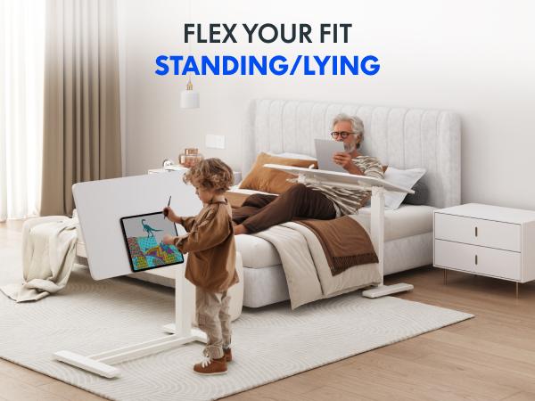 【SummerVibes】H7 PRO Mobile Standing Desk Adjustable Overbed Table Pneumatic with Wheels 90°Tiltable Portable Laptop Desk Rolling Computer Cart Foldable Bedside Table Modern Nightstand