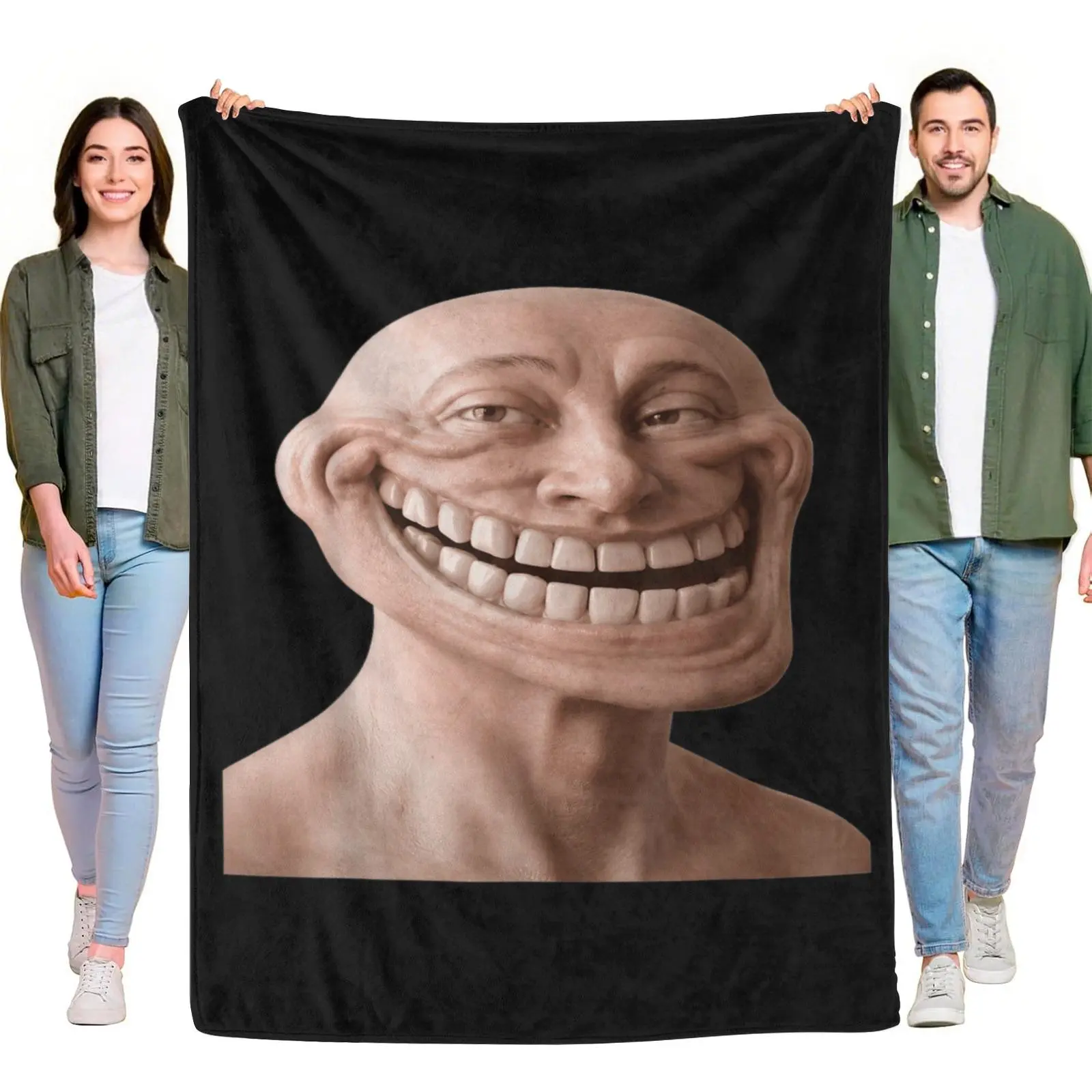 Multicolor Funny Faces Viral Meme Weird Wide Grin Print Breathable Flannel Blanket - Large Size Home Decor Tapestry