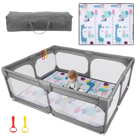 Benazcap Large Playpen with Mat for Babies & Toddlers, 75x59x26.5in, Climb-Proof Anti-Fall Design, Soft Breathable Mesh, Sturdy Safety Play Yard, BPA-Free, Eco-Friendly, 360-Degree Visibility