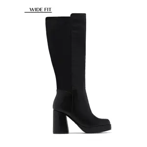 Harley Wide Fit Platform Block Heel Boots - Black
