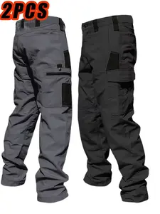 HOMUG Men's 2-Pack Solid Color Tactical Cargo Pants, Multi-Pocket Design with Zipper Closure, Durable Outdoor Training Trousers, Available in Multiple Colors, Ideal for Outdoor Activities, Hiking, Camping and More, 230 GSM Men's Pants SpringStatements