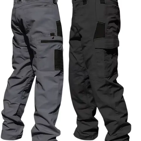HOMUG Men's 2-Pack Plain Tactical Cargo Pants - Casual, Multi-Pocket with Quick-Zip Access, 230 GSM Durable Fabric, All-Seasons, Built for Hiking/Camping/Commuting, Fitted (Size Up for Looser Fit, Multiple Colors Available)