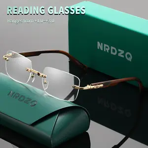 NRDZQ 2026 New Luxury Gold Frameless Blue Light Blocking Reading Glasses, Reading Eyeglasses, Unisex, Multiple Colors, Daily & Business Use, Gift Box Included