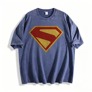 Justice League Superman logo Classic Logo Vintage Washed Oversized T-Shirt Men Women Casual Streetwear Tee