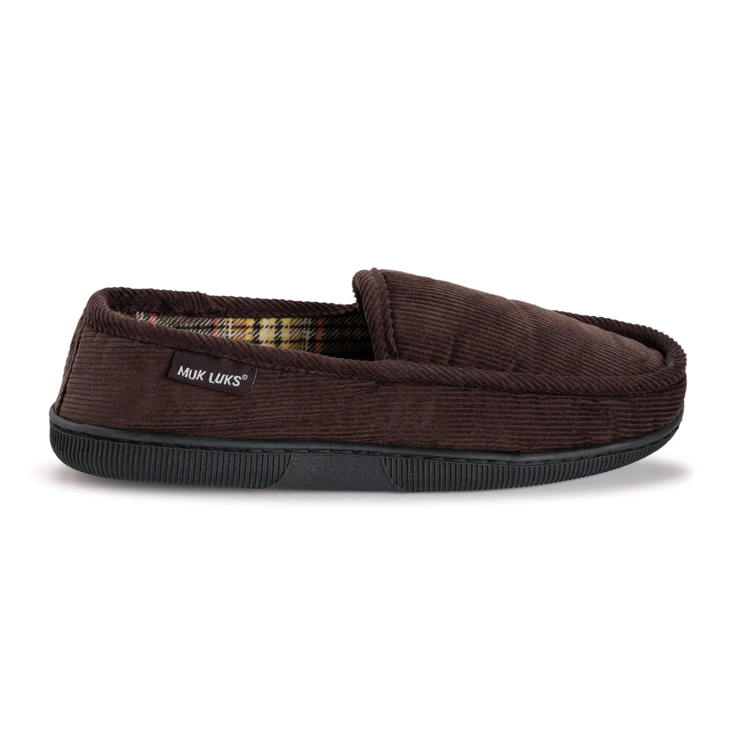 Muk Luks Men's Corduroy Moccasin Slippers with Polyester Lining, Memory Foam, and an Indoor-Outdoor Sole for Daily Tasks, Indoors, Wipe Clean