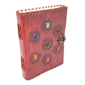6" x 8" 7 Chakra stones Embossed leather journal w/ latch