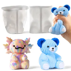 Bear and Axolotl Molds for Taba Squishy, Cute Crochet-Texture Animal Silicone Molds, Thick and Flexible Mould for Creating Unique Squishies, Ideal Gifts for Your Family - LET'S RESIN