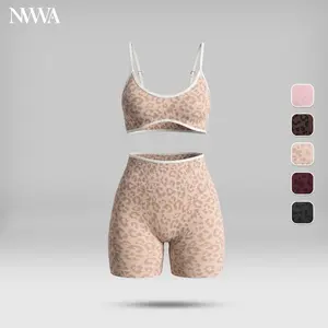 Women's Workout 2-Piece Sets, Summer Sports Leopard Bra & Biker Shorts Sets for Women with Contrasting Colors, Seamless Thin Straps, Gym Tracksuits Summervibes, Workout Sets Women,summerwins