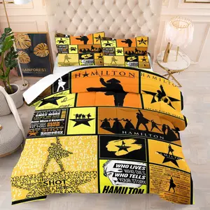 "Hamilton" Design Quilt Set,High Definition Musical Lyrics Print,Including 1 Quilt and 1 or 2 Pillowcases without Pillows,Suitable as a Gift for Teenagers and Adults,Warm Bedroom Decoration, Decorative Bedding Set