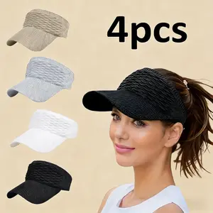 Women's 4-Piece Set Outdoor Sports Baseball Cap & Open-Top Sun Hats in Beige Gray White & Black for Sun Protection