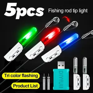 5pcs Fishing Rod Tip Lights, Rechargeable Battery, USB Charger, High Quality Fish Attracting Light, Clamp Installation, Blue LED