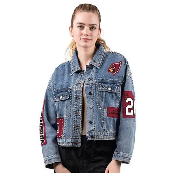 Football Fan Shop Officially Licensed NFL G34Her By Carl Banks Game Ball Denim Jacket - Cardinals