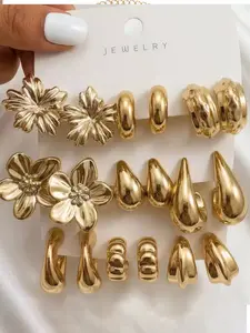 Fashion Earrings Set, Geometric Studs, Flower Earrings, C-Shaped Earrings, Teardrop Earrings, Elegant for All Occasions