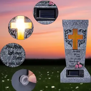 Solar-powered cross cemetery flowerpot with LED and spikes, cemetery decoration, cemetery flower stand