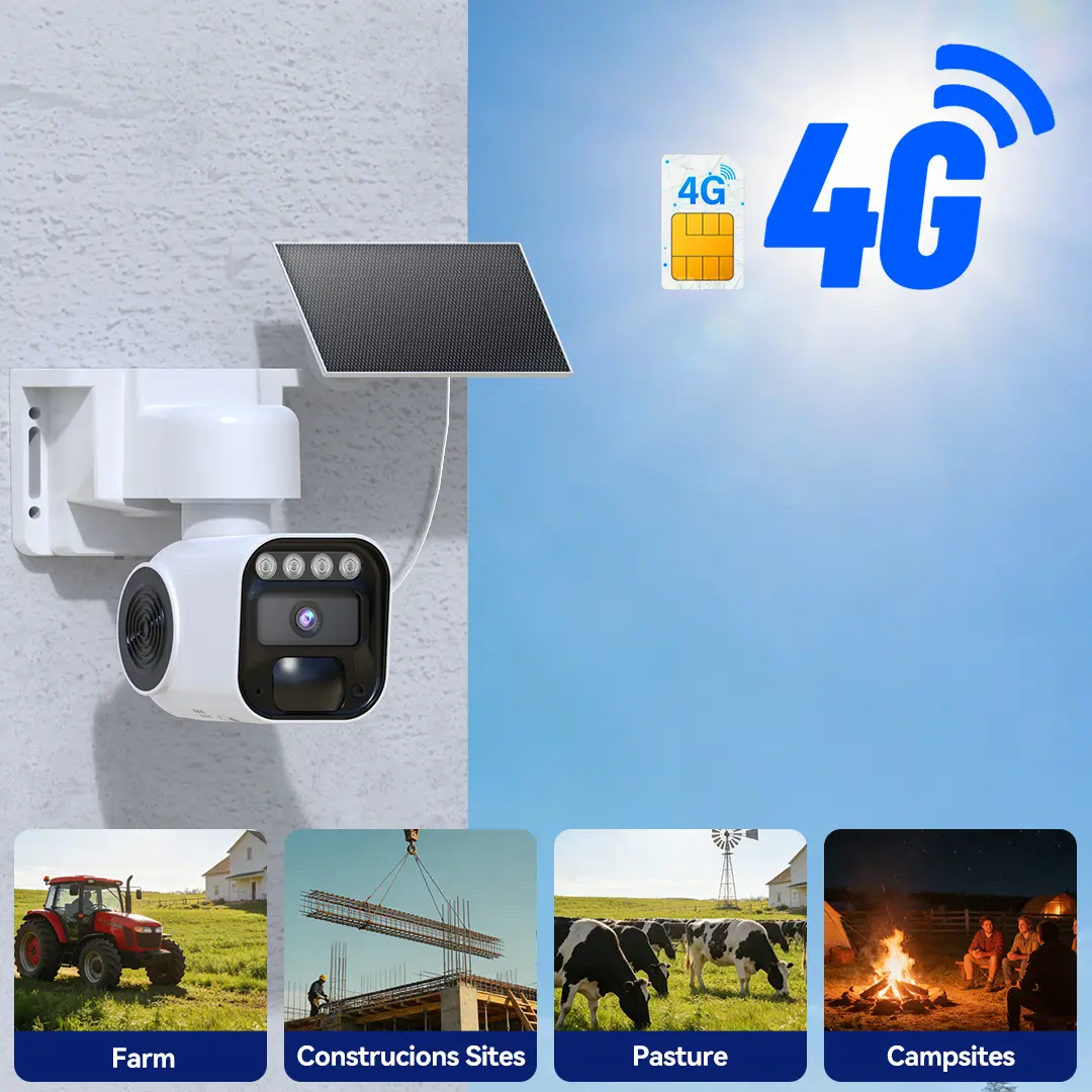 4G LTE Solar Security Camera Wireless Outdoor, No WiFi Needed, Built-In 4G SIM, 2K Color Night Vision, PIR Motion Alerts, Two-Way Talk, 355° Pan Tilt, Solar Powered & Weatherproof, Cloud & SD Storage, Easy Setup
