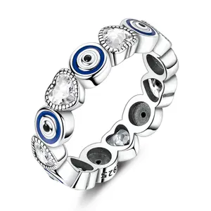 MULA S925 silver-plated evil eye and heart ring with cubic zirconia, unique gift for women and girls, perfect for birthdays, anniversaries, Valentine's Day, Mother's Day and Christmas