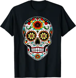 Mexican skull sugar day dead halloween skeleton T-Shirt - Kalecarroll Shop 84B0D9FKC51Q