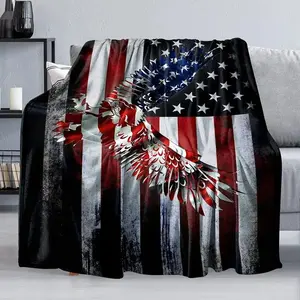 American Flag Print Flannel Blanket, Soft Throw Blanket, Air-conditioned Room Blanket, Warm Nap Blanket, Thickened Flannel Blanket For Home & Office