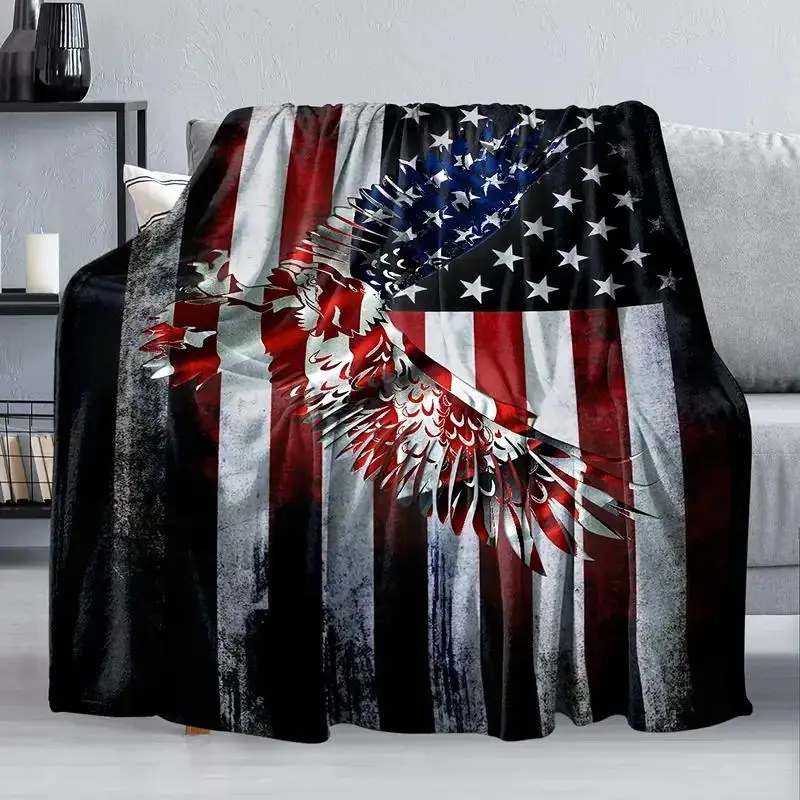 American Flag Print Flannel Blanket, Soft Throw Blanket, Air-conditioned Room Blanket, Warm Nap Blanket For Home & Office