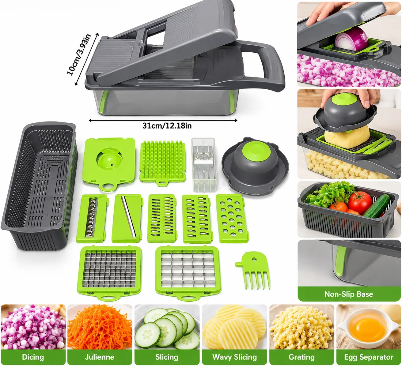 14-in-1 Multifunctional Vegetable Chopper with Container, Onion Dicer, Food Slicer, Grater & Shredder, Stainless Steel Blades, Manual Kitchen Cutter for Vegetables, Fruits & Potatoes
