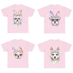 24 Cute Easter Bunny Dog T-Shirt Collection, Pastel Puppy Graphic Tee Bundle, Floral Crown Bunny Ear Dogs Shirt, Adorable Spring Pet Lover Gift Set, Unisex Cotton Tops for Women and Teens